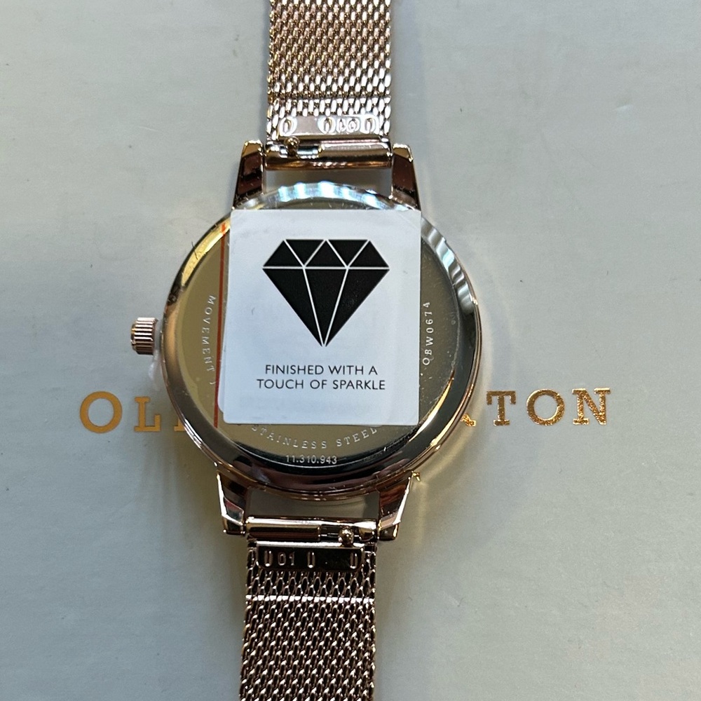 Olivia Burton Bejeweled Watch With 30mm White Face & RoseGold MeshBracelet - Picture 3 of 6
